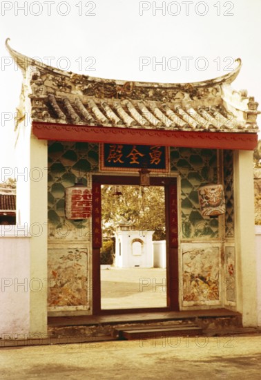Gateway to Chinese Taoist temple dedicated to Tua Pek Kong, Poh San Teng Temple, Malacca or Melaka,