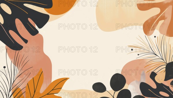 Abstract Shapes And Tropical Leaves: Creative Instagram Main Feed And Post Template With Copy Space
