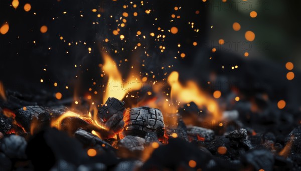 Barbecue Charcoal: Generating Hot Flames And Abstractly Defocused Sparks - Perfect For Grilling And