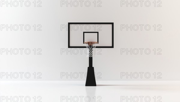 Simple Black Basketball Hoop With Net And Backboard In Front-Facing View Against White Background,
