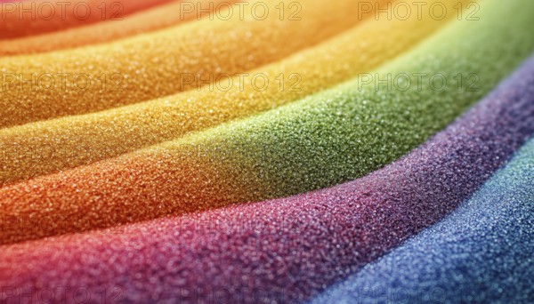 Vibrant Rainbow-Colored Sands Close Up With White Background And Space For Text. Focus On Sand'S