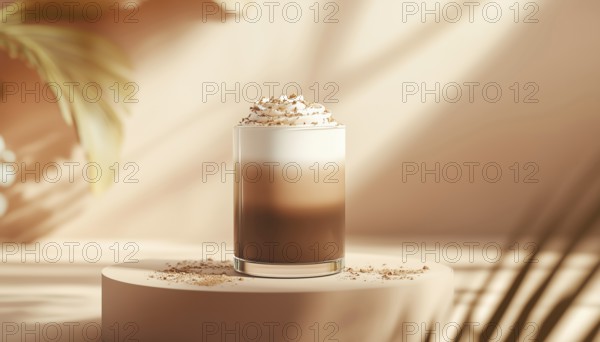 Podium Stage Social Media Post Template For Drink Product Featuring Brown Chocolate Drink Mockup