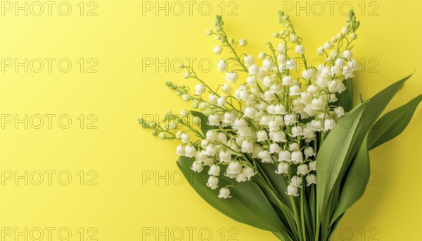 Lilies Of The Valley Bouquet: Beautiful Yellow Spring Web With Copy Space For Wedding, Birthday,