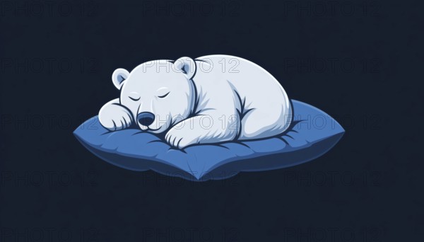Sleepy White Polar Bear Resting On A Blue Pillow Logo Template With A Lazy And Relaxed Appearance.