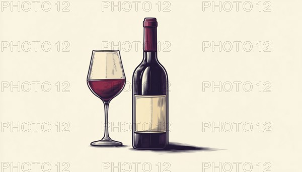 Continuous Wine Bottle And Wine Glass Design: A Seamless Composition Of A Bottle And Glass In A