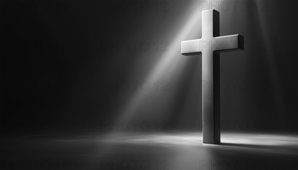 Simple Gray Christian Cross On A Light Background: A Minimalistic Depiction Of The Christian Symbol