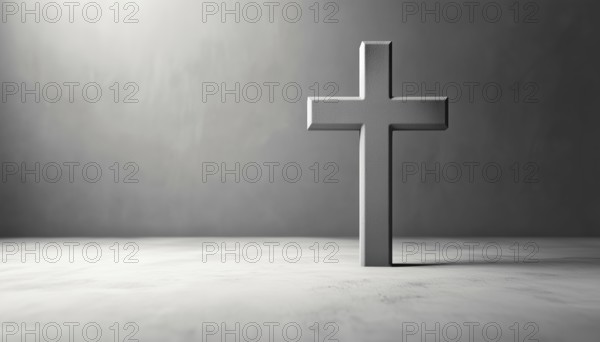 Simple Gray Christian Cross On A Light Background: A Minimalistic Representation Of Christian Faith