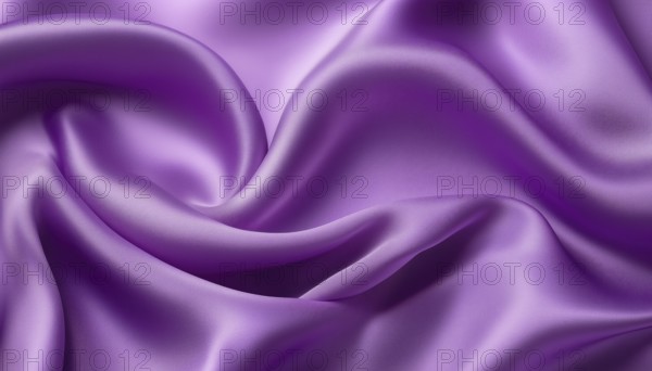 Macro Shot Of Ruffled Plum Silk Material: Detailed Close-Up Of Textured Purple Silk Cloth With