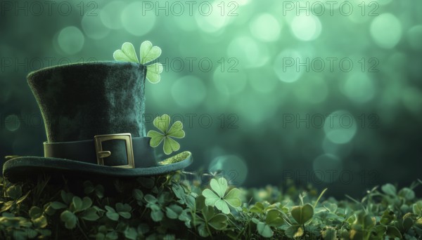 Green Saint Patrick'S Day Celebrations With Top Hat And Clover Leaf: A Festive Display Of Irish