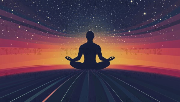 Self-Exploration Through Meditation, Mindfulness, And Dreaming With Silhouette Of Man In Lotus Pose