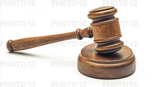 Wooden Auction Hammer With Stand For Law And Justice: Judge'S Gavel Hammer On White For
