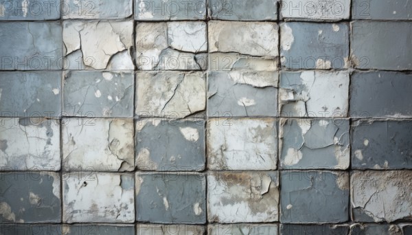 Deteriorating Aesthetic: Chipped Paint On Tiled Wall With Rough Grunge, Cracks, And Smudges,