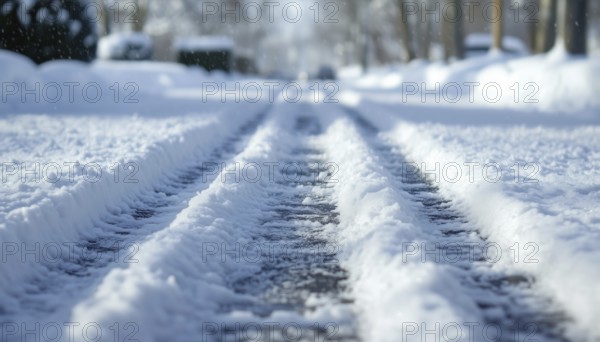Close Up View Of Tire Tracks On Snow Covered Streets: A Detailed Look At Winter Imprints On The