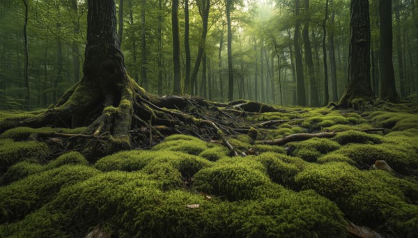 European Forest Ground Cover: Moss & Branches Intertwined In Nature'S Harmony, Creating A Lush &