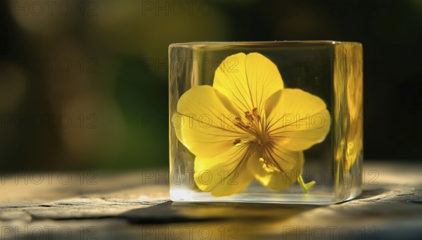 Capturing A Yellow Flower In A Stunning Epoxy Resin Cube: A Beautiful And Unique Decorative Piece