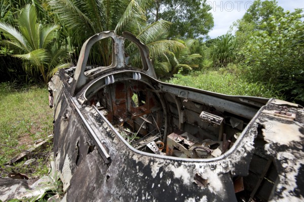 Aircraft wreckage of US Air Force 1944 in air raid on former Japanese Colonia Airfield destroyed