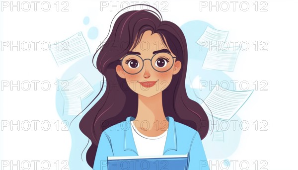 Graphic Of A Happy And Cute Girl In Blue, Used As An Object In Web Projects And Applications By A