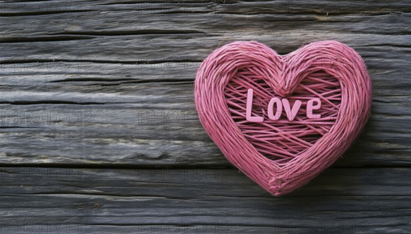Vintage Wooden Heart-Shaped Pink Clew With Love Word - A Charming And Romantic Decorative Piece For
