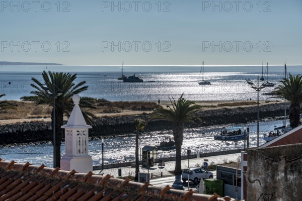 River Bensafrim, harbour channel, view of the Atlantic Ocean, Lagos, in the west of the Algarve,