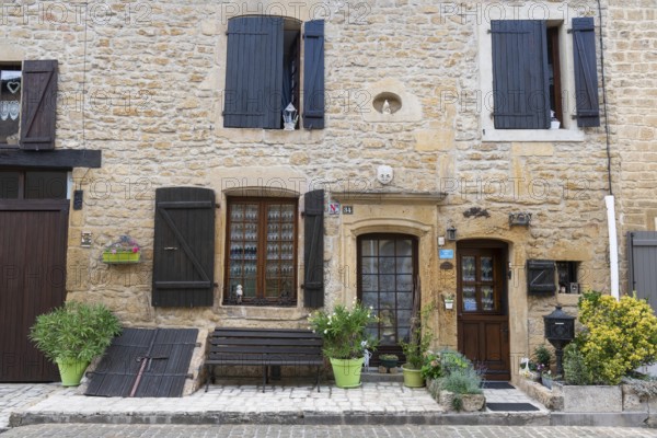 Renovated house facade, historic building, Marville, Renaissance village, Département Meuse, Grand
