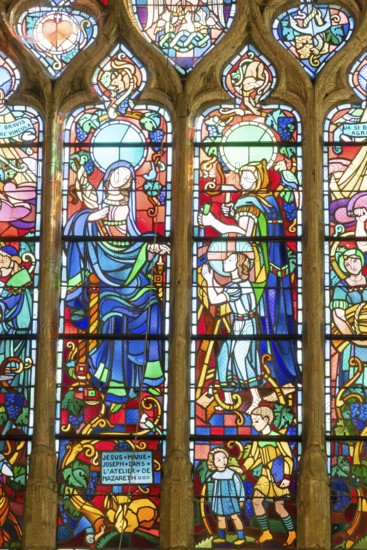 Colourful stained glass windows, Saint-Nicolas church, Marville, Renaissance village, Département