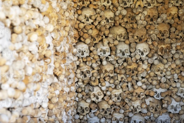 Skulls, skeletons, ossuary, Saint-Hilaire cemetery, Marville, Renaissance village, Département