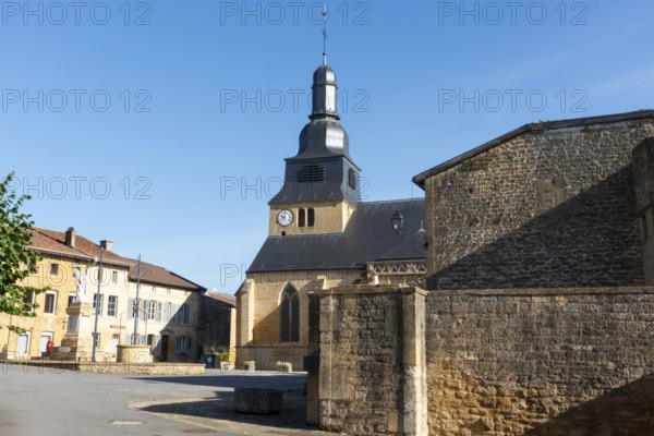 Village square, Saint-Nicolas church, Marville, Renaissance village, Département Meuse, Grand Est,