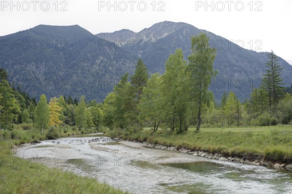 View of the Notkarspitze, Ammer, river, Ammergau Alps, Ammergau, Oberammergau, mountains, Alps,
