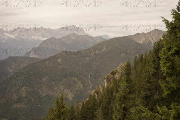Mountain panorama seen from the Laber, Ammergau Alps, Ammergau, Oberammergau, mountains, Alps,