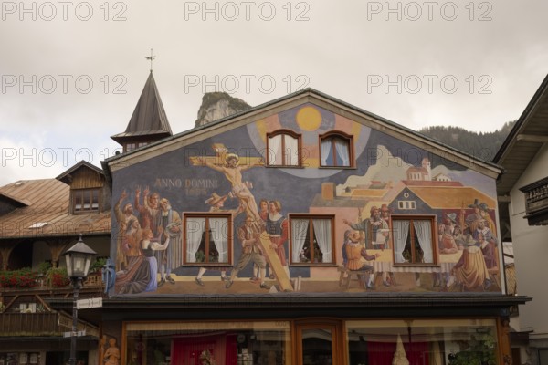 Lüftlmalerei in Oberammergau, crucifixion scene, crucifixion, Lüftlkunst, Bible, Ammergau, Ammergau