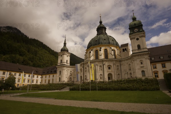 Ettal Monastery, Benedictine Abbey, inner courtyard, Upper Bavaria, Bavaria,