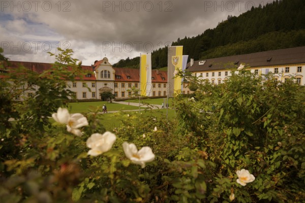 Ettal Monastery, Benedictine Abbey, inner courtyard, Upper Bavaria, Bavaria,