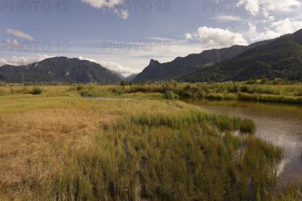 Pulvermoos between Oberammergau and Unterammergau with views of Kofel and Laber, mountain hiking,
