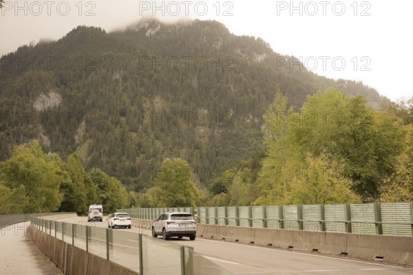 Car traffic on the B23 between Oberammergau and Ettal, Ammergau, Ammergau Alps, Upper Bavaria,