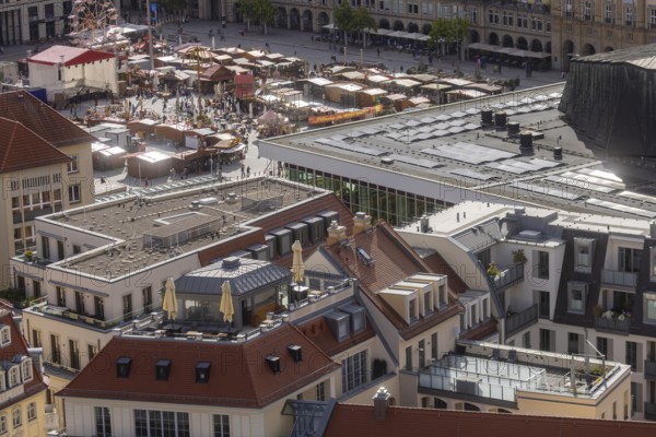 View from the lantern of the Church of Our Lady over the roofs, the Kulturpalast, to the autumn