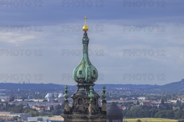View from the lantern of the Church of Our Lady to the tower of the Hofkirche into the Elbe valley,