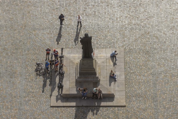 View from the lantern of the Church of Our Lady to the Neumarkt with Luther monument, Dresden,