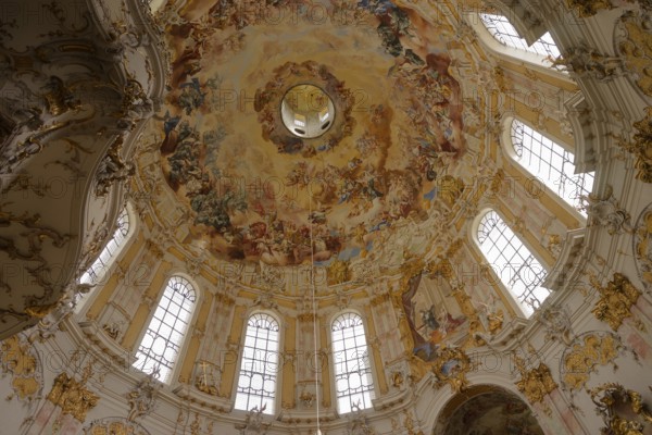 Paintings in the dome area of the monastery church, Ettal Monastery, church, Benedictine Abbey,