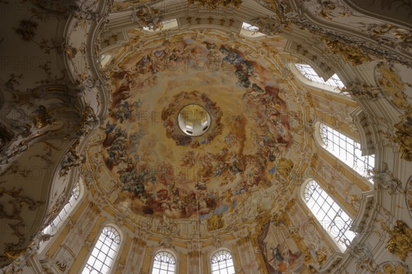 Paintings in the dome area of the monastery church, Ettal Monastery, church, Benedictine Abbey,