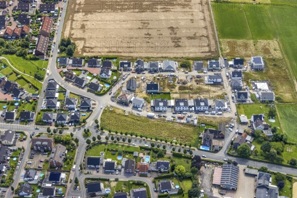 Aerial view, construction site and new development area Ährenweg and Ackerweg in Bergkamen, Ruhr