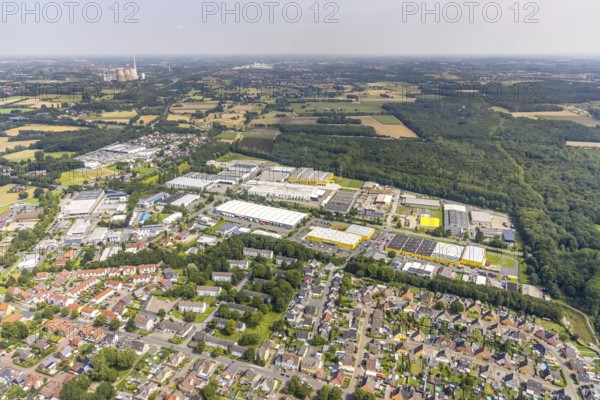 Aerial view, industrial estate Industriestraße in Rünthe, Bergkamen, Ruhr area, North