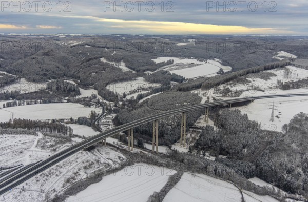 Aerial view of the highest viaduct in North Rhine-Westphalia in Nuttlar in Bestwig in Sauerland in