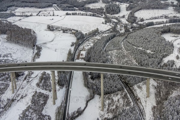 Aerial view of the highest viaduct in North Rhine-Westphalia in Nuttlar in Bestwig in Sauerland in