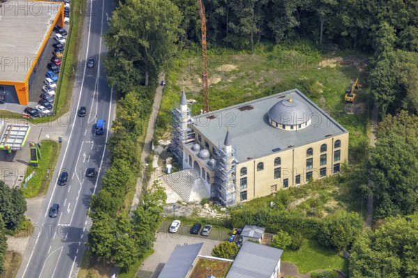 Aerial view, construction site for new DITIB mosque on Erich-Ollenhauer-Straße in Bergkamen, Ruhr