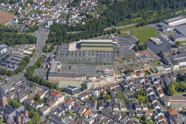 Aerial view, demolition site Dreiblitz-Haus on Möhnestrasse, Neheim, Arnsberg, Sauerland, North