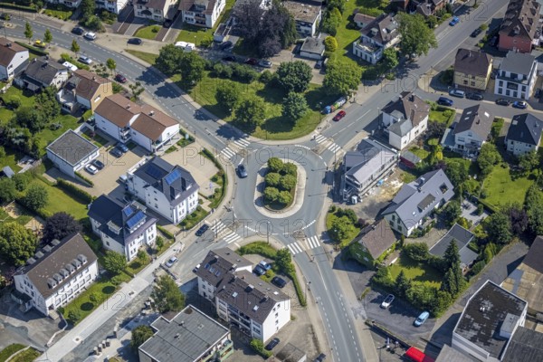 Aerial view, oval roundabout Alter Holzweg and Graf-Gottfried-Straße, Neheim, Arnsberg, Sauerland,