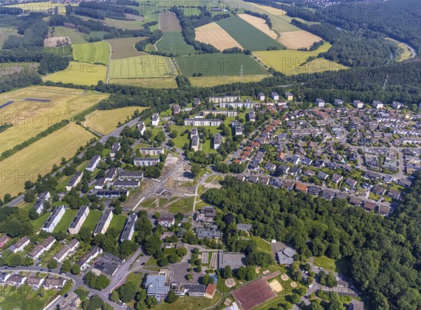 Aerial view, building site in housing estate Am Moosfelder Ring, Eschenstraße, Neheim, Arnsberg,