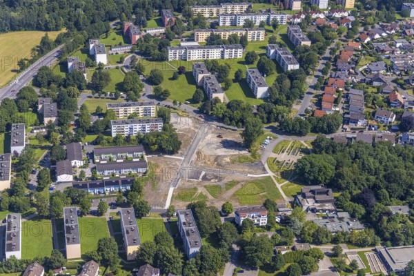 Aerial view, building site in housing estate Am Moosfelder Ring, Eschenstraße, Neheim, Arnsberg,