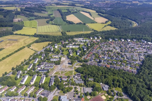 Aerial view, building site in housing estate Am Moosfelder Ring, Eschenstraße, Neheim, Arnsberg,