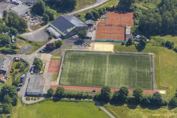 Aerial view, Sportpark An der HIAG, Bruchhausen, Arnsberg, Sauerland, North Rhine-Westphalia,
